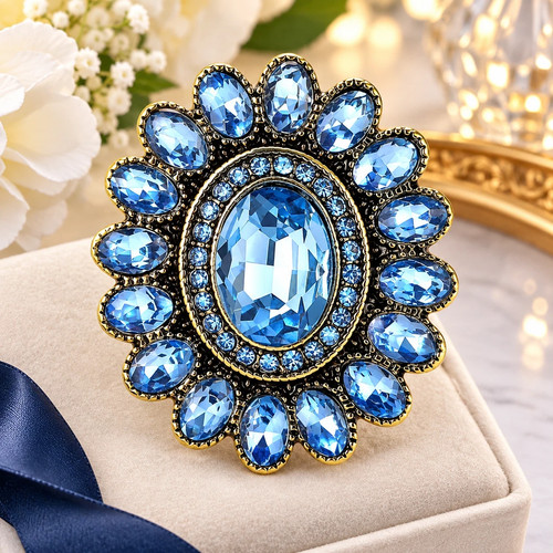 Spilla fiore cristallo blu
