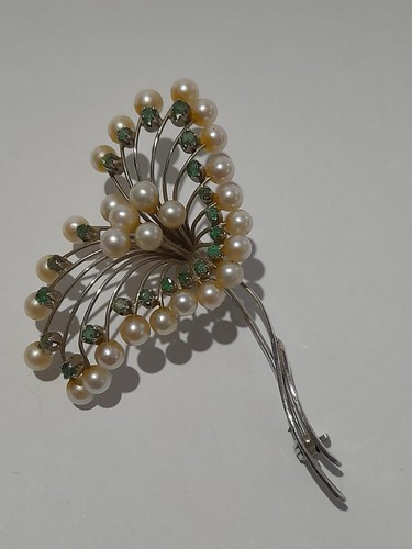 Spilla fiore argento con perle